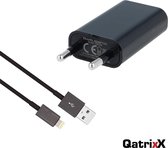 USB lader reislader slimline + 2 meter data kabel Zwart voor Apple iPhone, iPod, iPad lightning