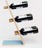 Compact Six Blue Wijnrek - Klein staand flessenrek van hout voor 6 wijnflessen met een uniek en modern design