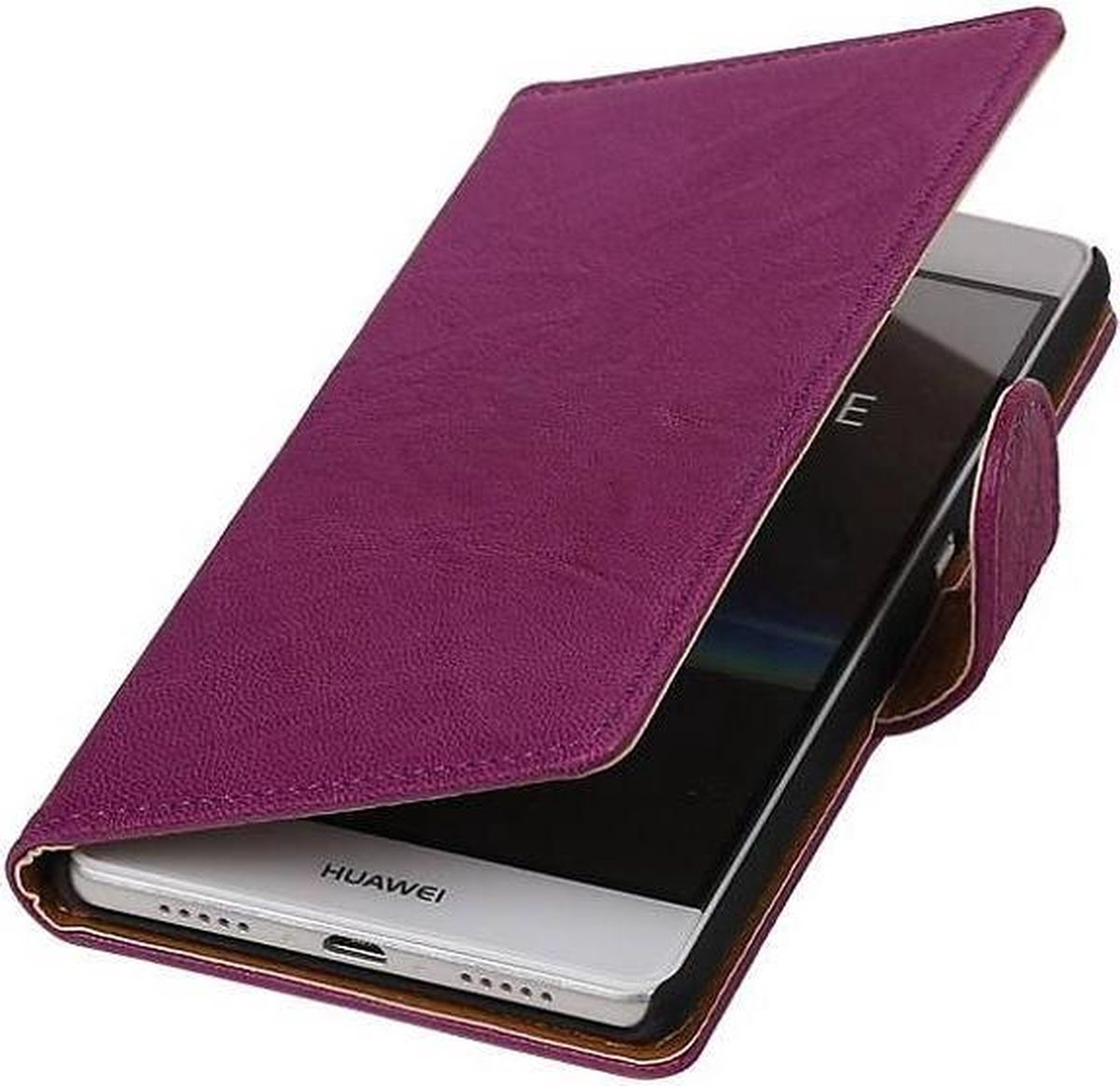 Washed Leer Bookstyle Wallet Case Hoesje - Geschikt voor Huawei Ascend G630 Paars
