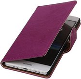 Washed Leer Bookstyle Wallet Case Hoesje - Geschikt voor Huawei Ascend G630 Paars