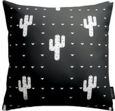 Black Cactus Print Kussenhoes | Katoen/Polyester | 45 x 45 cm | Zwart/Wit