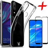 iCall - Huawei Y7 (2019) Hoesje + Screenprotector Full-Screen - Transparant Soft TPU Siliconen Gel Case met Tempered Glass Gehard Glas