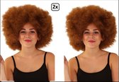 2x Super Afro pruik bruin - Carnaval disco 70s and 80s party festival  thema feest