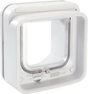 Wit SureFlap microchip kattenluik met transparante deur, op een witte achtergrond.