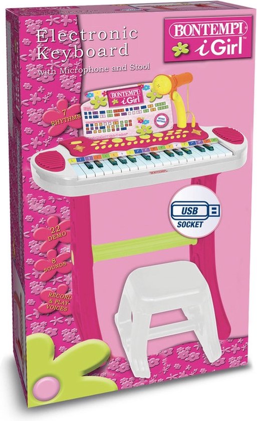 Bontempi Keyboard Staand Met Microfoon En Kruk Roze/groen