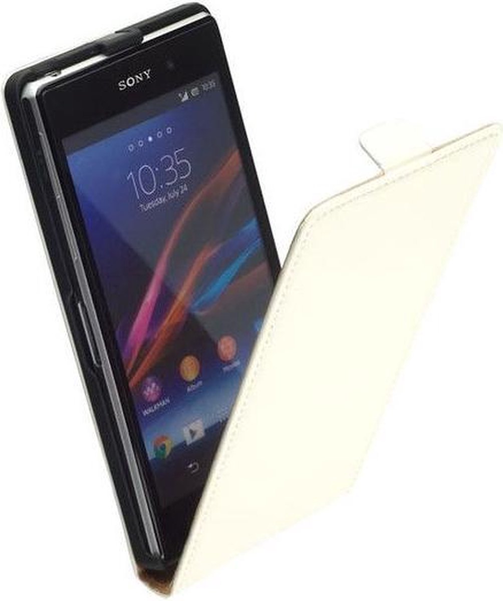 Leder Flip case case Telefoonhoesje - Sony Xperia Z1 Wit