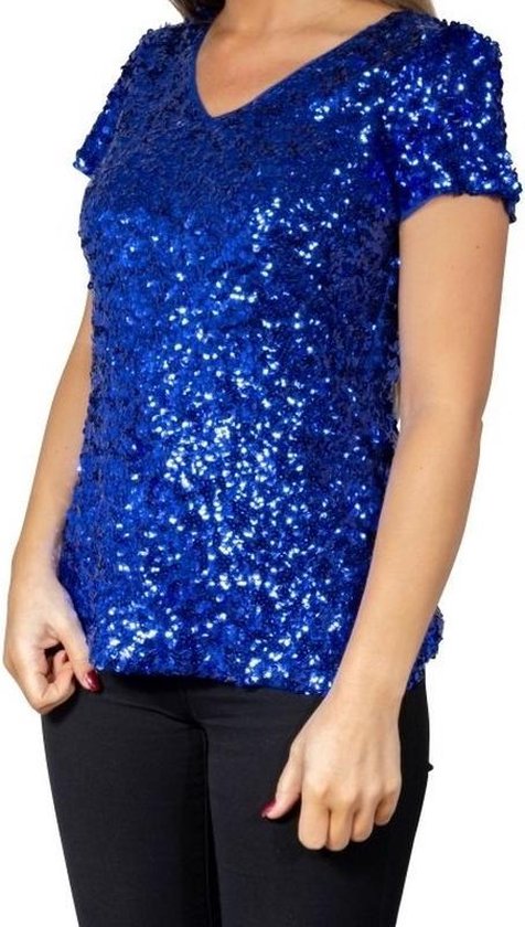regeling Kort geleden Frustrerend Blauwe glitter pailletten disco shirt dames | bol.com
