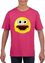 Smiley/ emoticon t-shirt geschrokken roze kinderen XL (158-164)