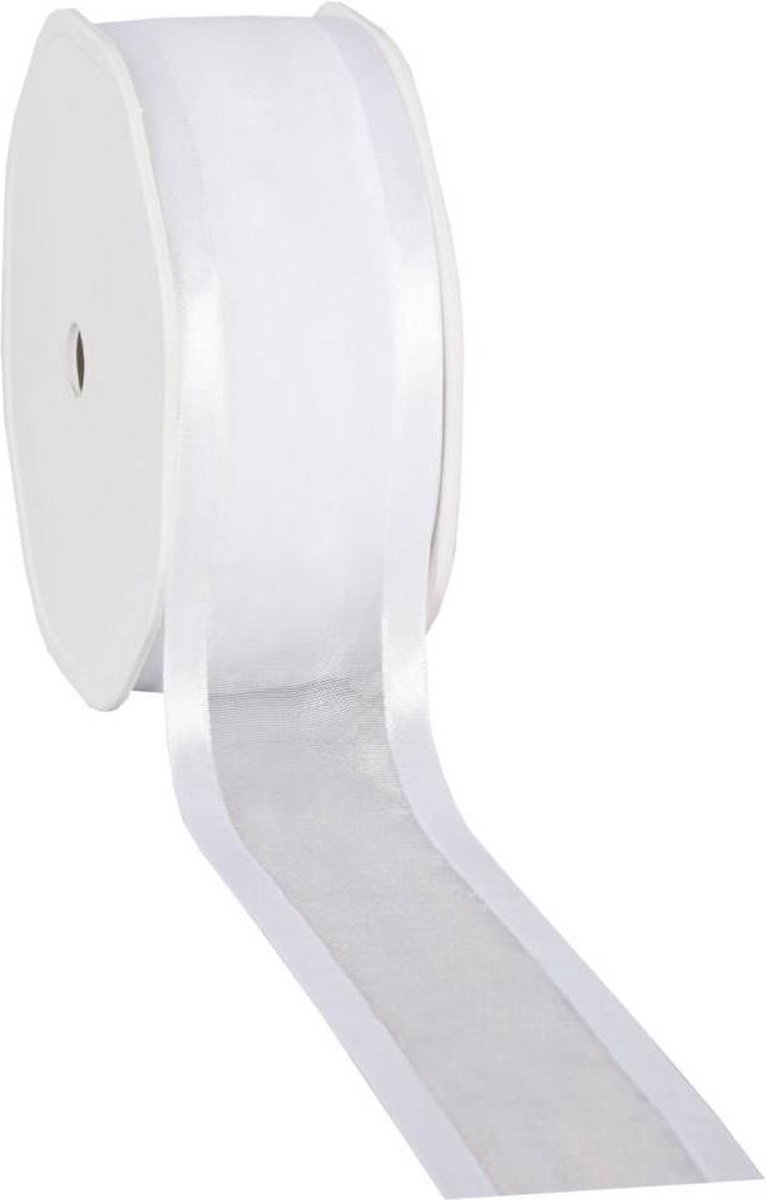 Satin edge Organzalint Wit – 38 mm × 25 m – Organza