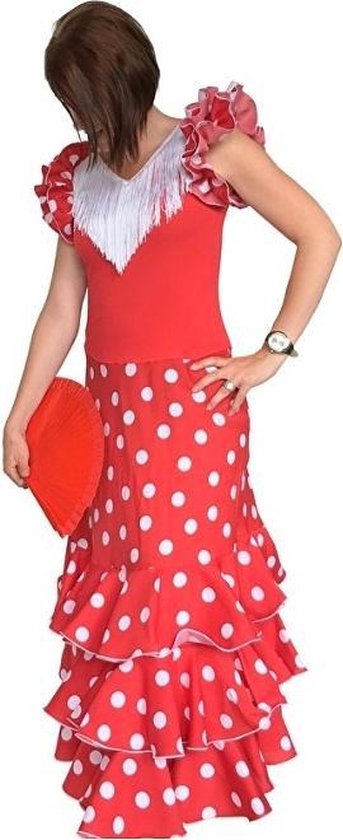 Spaanse jurk - Flamenco jurk Deluxe – Rood Wit - Maat 42 - Volwassenen -  Verkleed jurk | bol.com