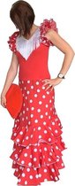Spaanse jurk - Flamenco jurk Deluxe – Rood Wit - Maat 42 - Volwassenen - Verkleed jurk