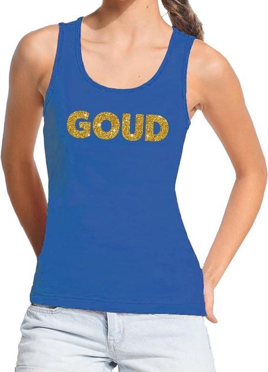 Goud gouden tekst tanktop / mouwloos shirt blauw dames - dames singlet Goud  XL | bol.com