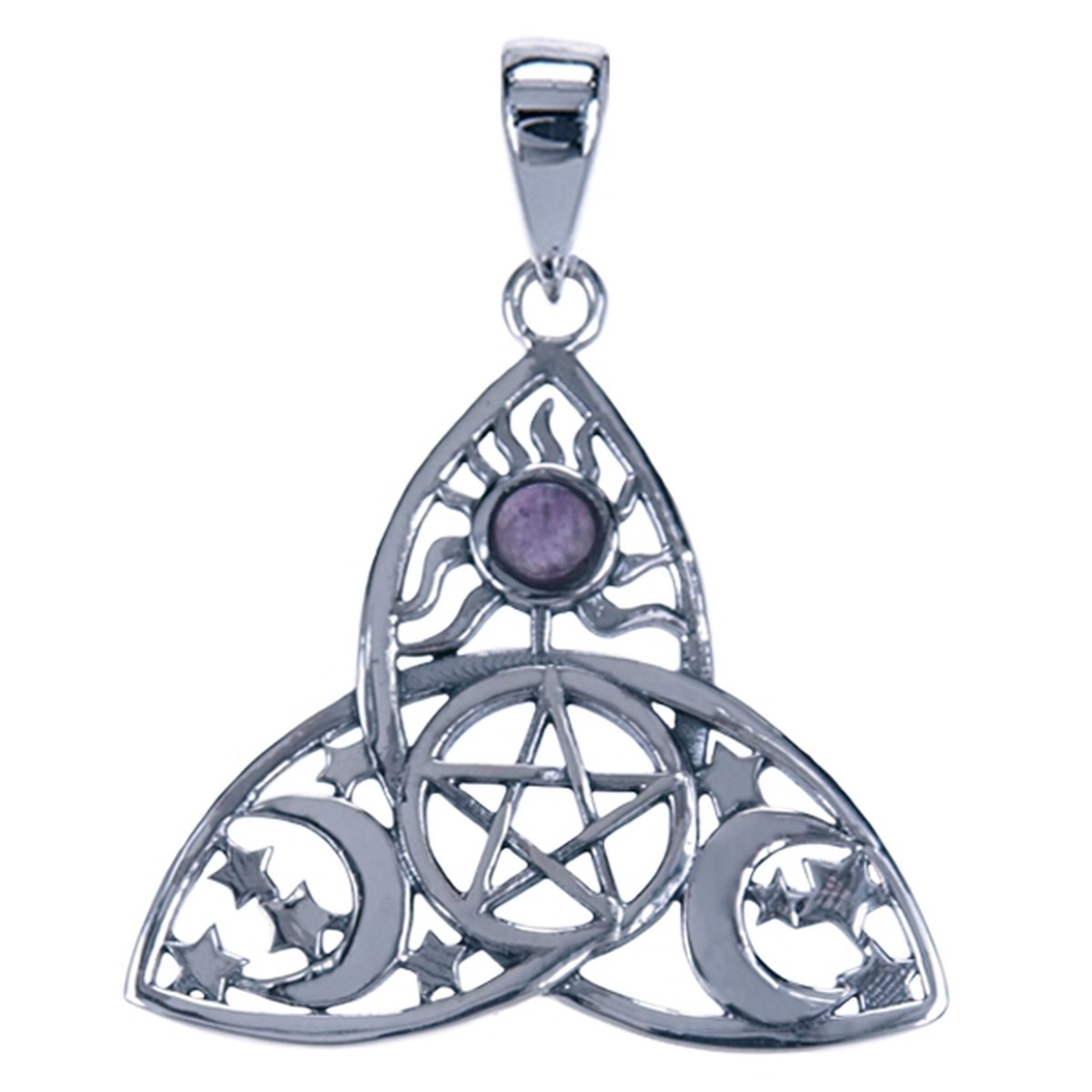 Zilveren Pentagram in triquita met amethyst ketting hanger