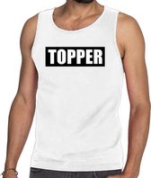 Topper  in kader tanktop heren wit  / mouwloos shirt Topper in zwarte balk - heren 2XL