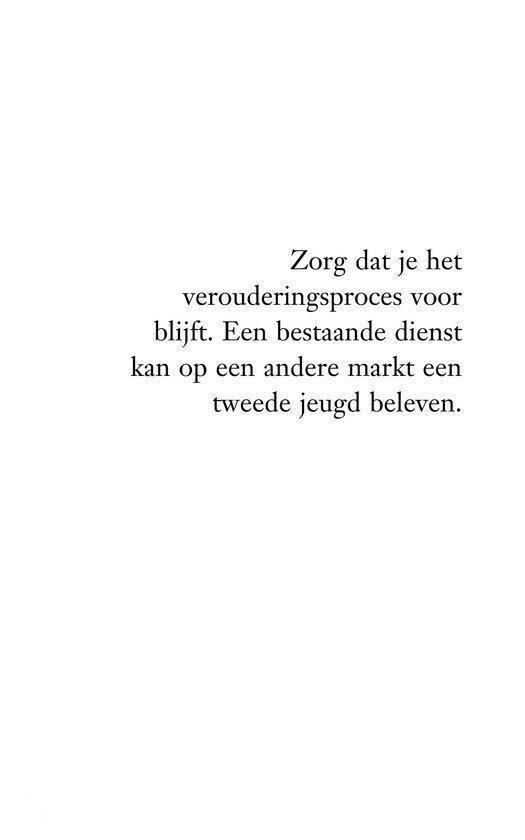 Tekstpagina uit 'Eigen Baas' met de tekst: 'Zorg dat je het verouderingsproces voor blijft. Een bestaande dienst kan op een andere markt een tweede jeugd beleven.'
