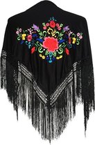 Spaanse manton - omslagdoek - voor kinderen - zwart met bloemen - bij flamenco jurk