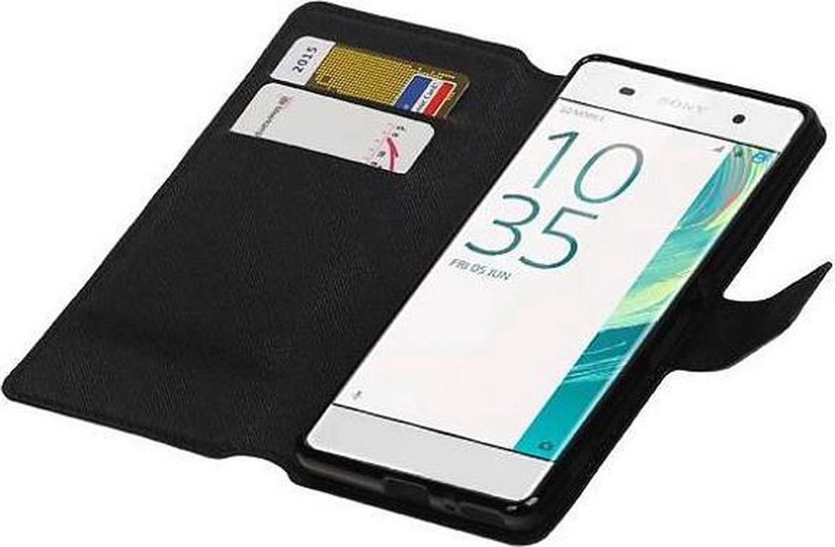 Cross Pattern TPU Bookstyle Wallet Case Hoesjes Geschikt voor Xperia XA Zwart
