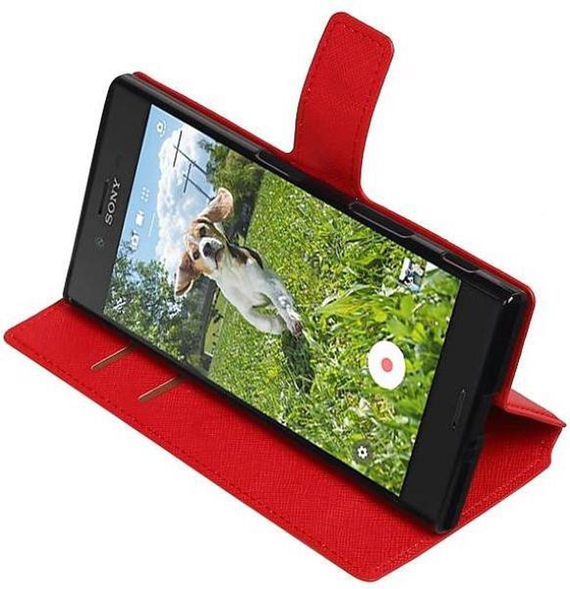 Cross Pattern TPU Bookstyle Wallet Case Hoesje Geschikt voor Xperia X Z Rood