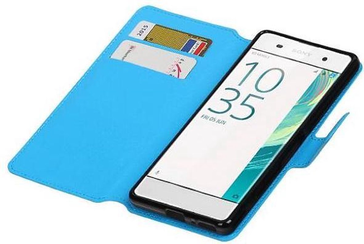 Cross Pattern TPU Bookstyle Wallet Case Hoesjes Geschikt voor Xperia XA Blauw
