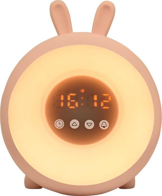 Bunny Slaaptrainer - Roze - Wake Up Light - Alarm Klok - Peuter Wekker - Digitale Klok - Nachtrust - 8 verschillende kleuren - Nachtlamp