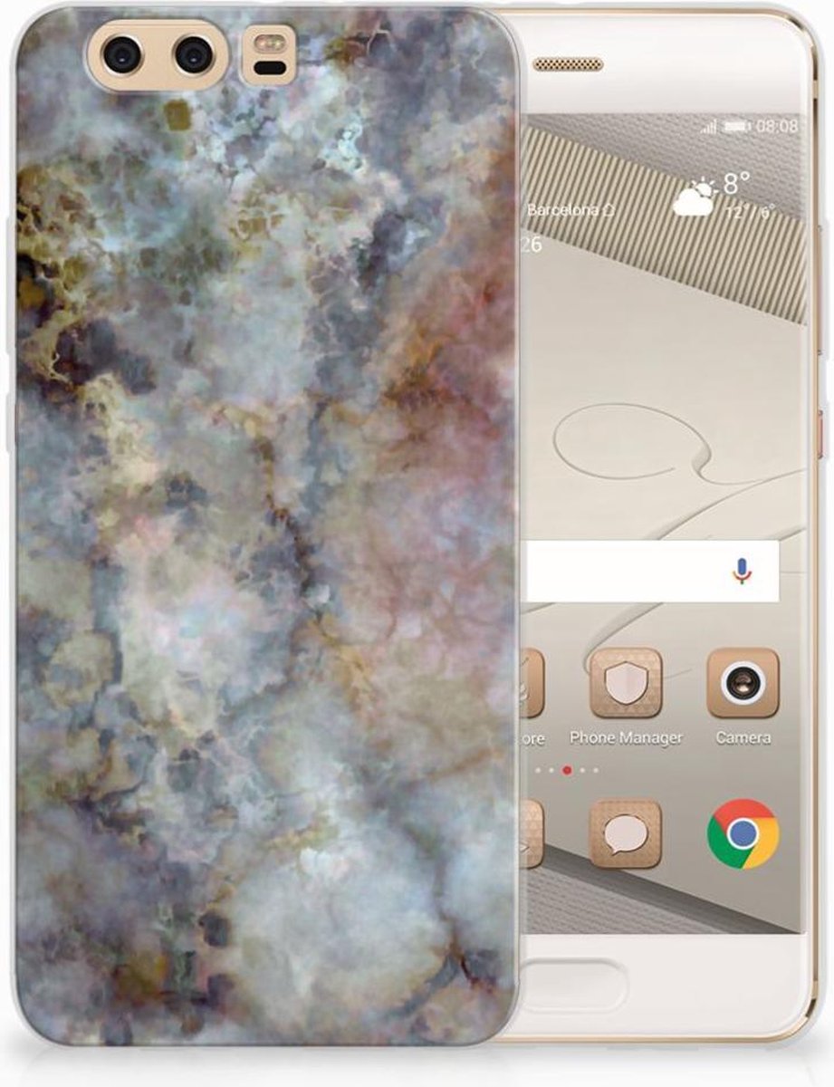 Huawei P10 Plus TPU Siliconen Hoesje Marmer Grijs