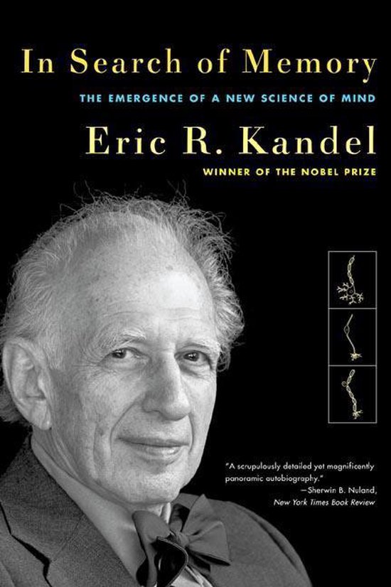 Boek "In Search of Memory" van Eric R. Kandel, winnaar van de Nobelprijs. Zwart-wit portret.