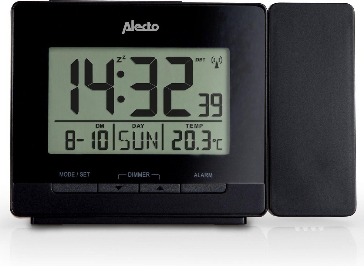 LED-projectiewekker voor Slaapkamer, Digitale Klok met 180° Draaibare Projector, Weergave van Tijd, Datum, Temperatuur, Projectie op Plafondwand, USB-oplaadpoort (Wit
