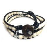 Bela Donaco Heren armband black and white - Fossil - Leder  - Sterling Zilver