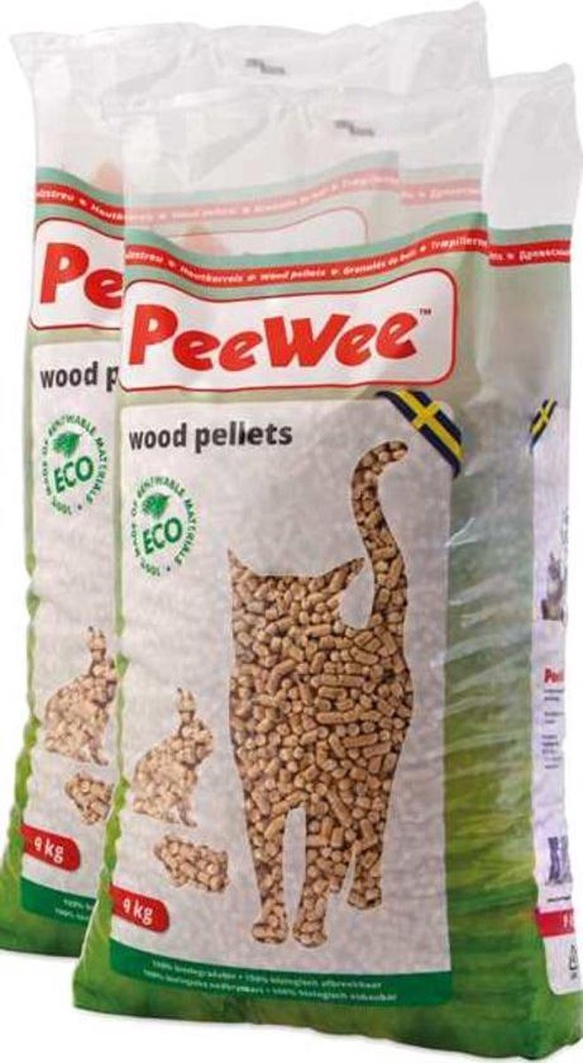 Peewee Houtkorrels Kattenbakvulling - 2 x 9 kg (18 kg, 28l) - Kattensnack - PeeWee