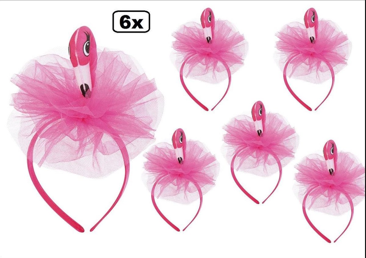 6x Diadeem flamingo met tule - haarband hawai tropical zon zee strand  festival carnaval tiara