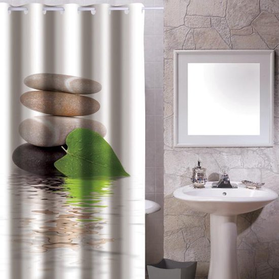 Papillon Douchegordijn textiel met 3D print zen stones blad 180(b) x