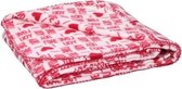 Fleece plaid deken wit met rode hartjes 120 x 160 cm