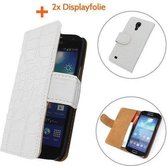 TCC Luxe Hoesje Samsung Galaxy S3 Mini Book Case Flip Cover i8190 - Wit Croco