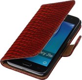 Rood Slang booktype cover hoesje voor Samsung Galaxy J1 (2016)