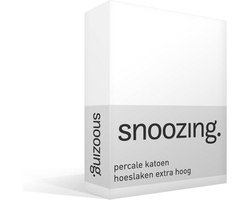 Snoozing - Hoeslaken - Extra hoog - Tweepersoons - 150x200 cm - Percale katoen - Wit