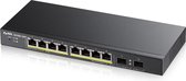 Zyxel GS1900-10HP - 8-Poorten Gigabit PoE+ Smart Managed Switch met 77 Watt Budget - Fanless Design en 2 SFP Ports