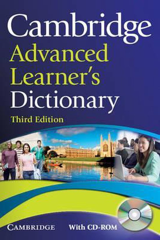 Cambridge Advanced Learner's Dictionary Third Edition met cd-rom, toont studenten en een universiteitsgebouw.