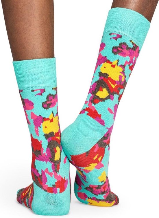 Happy Socks Chaussettes Fleurs Abstraites - Turquoise / Rouge - Taille 41-46