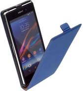 Leder Flip Cover Hoesje Sony Xperia Z1 Flip Case Blauw