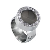 Quiges RVS Schroefsysteem Ring met Zirkonia Zilverkleurig Glans 16mm met Verwisselbare Cat's Eye Grijs 12mm Mini Munt