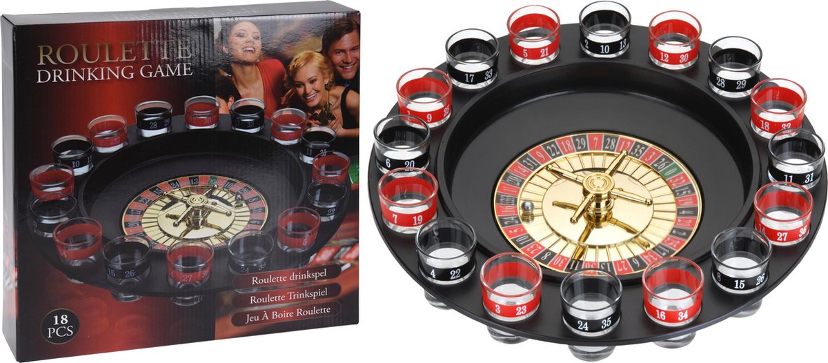 Roulette à boire 16 verres shooter tapis vert râteau de croupier -  Totalcadeau