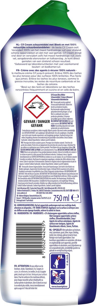 Cif crème ultra blanche 8x750 ml - Grossiste