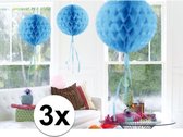3x feestversiering decoratie bollen baby blauw 30 cm