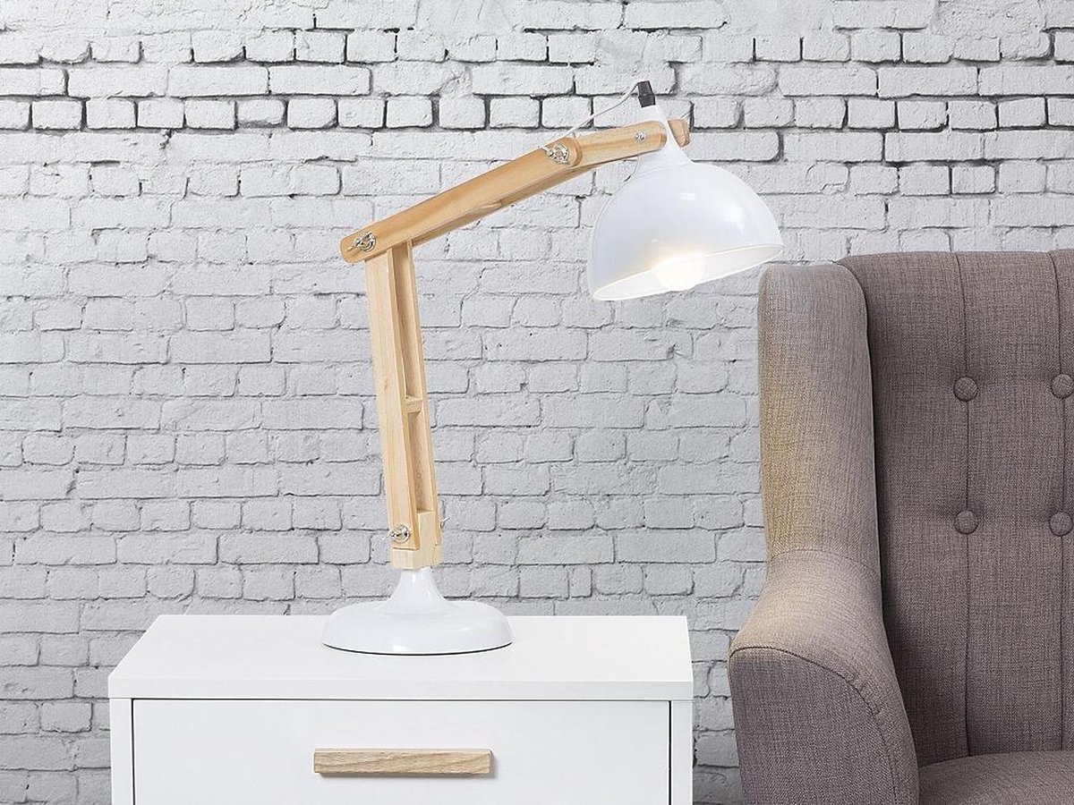 Appartement poeder Van Bureaulamp met hout in wit, tafellamp, industrieel – SALADO | bol.com