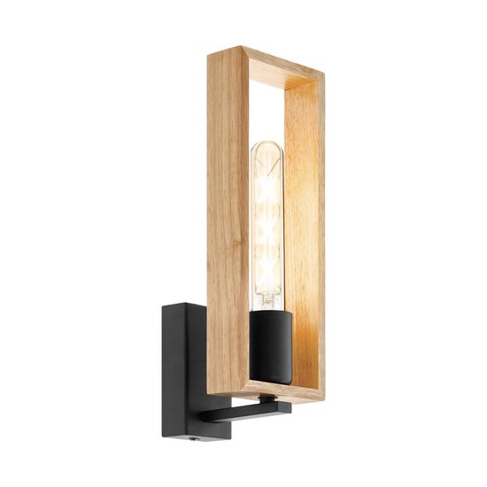 EGLO Littleton - wandlamp - 1-lichts - E27 - zwart/hout