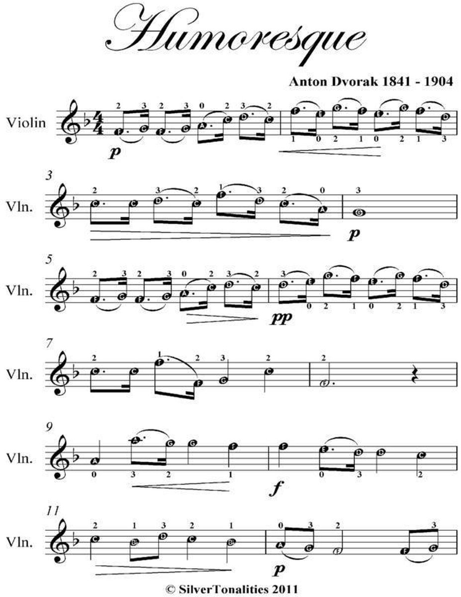 Юмореска. Antonin Dvorak Humoresque Violin Notes download. Sabre Dance easy Violin.