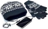 Celly - Winter Kit touchscreen handschoenen + muts met koptelefoon - Zwart