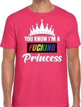 Roze You know i am a fucking Princess gay pride t-shirt heren XL