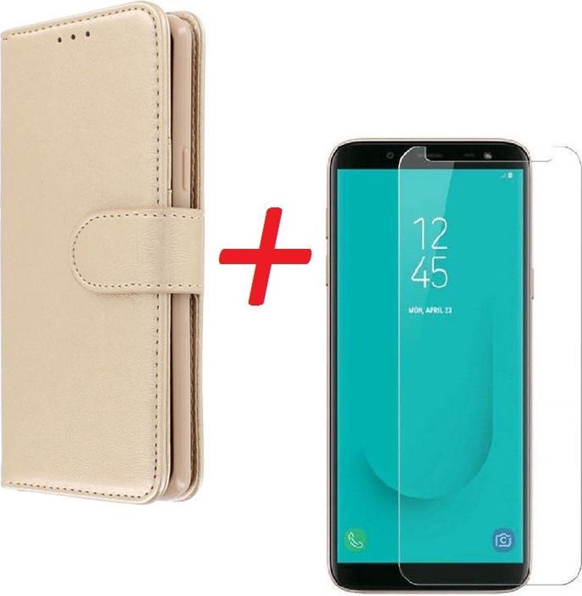 Samsung Galaxy A9 2018 Portemonnee hoesje Goud met Tempered Glas Screen protector