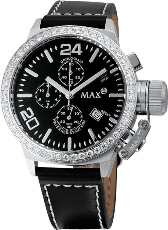 Max Classic Chrono 5 MAX503 Horloge - Leren band - Ø 36 mm - Zwart / Zilverkleurig